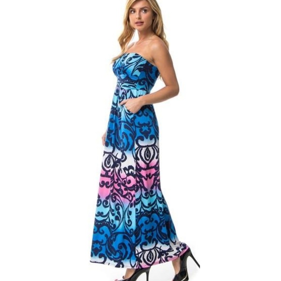 NWT BLUE PRINT STRAPLESS MAXI DRESS MADE In USA - Picture 2 of 4